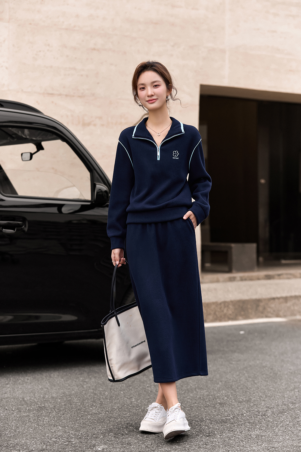 Color-block half-zip stand collar tracksuit