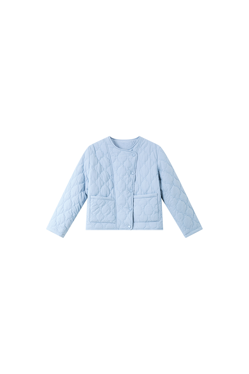 Blue crew neck short cotton-padded jacket