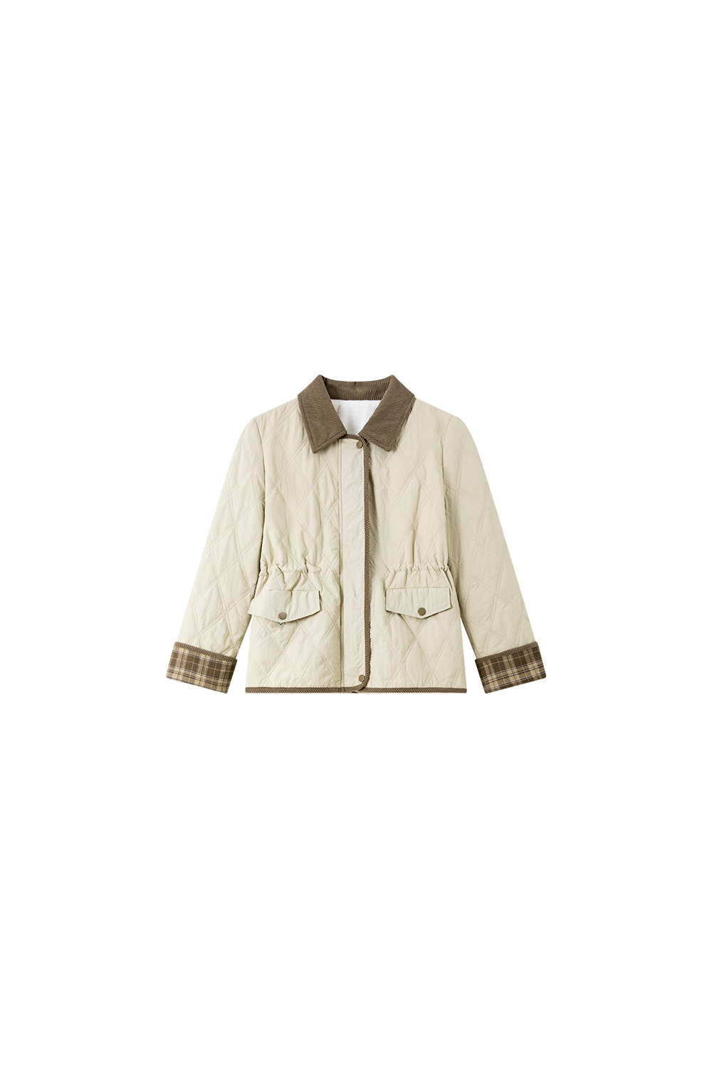 Khaki barn-style lapel cotton-padded jacket