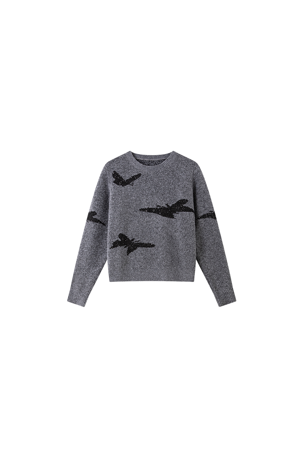 Butterfly jacquard crew neck sweater
