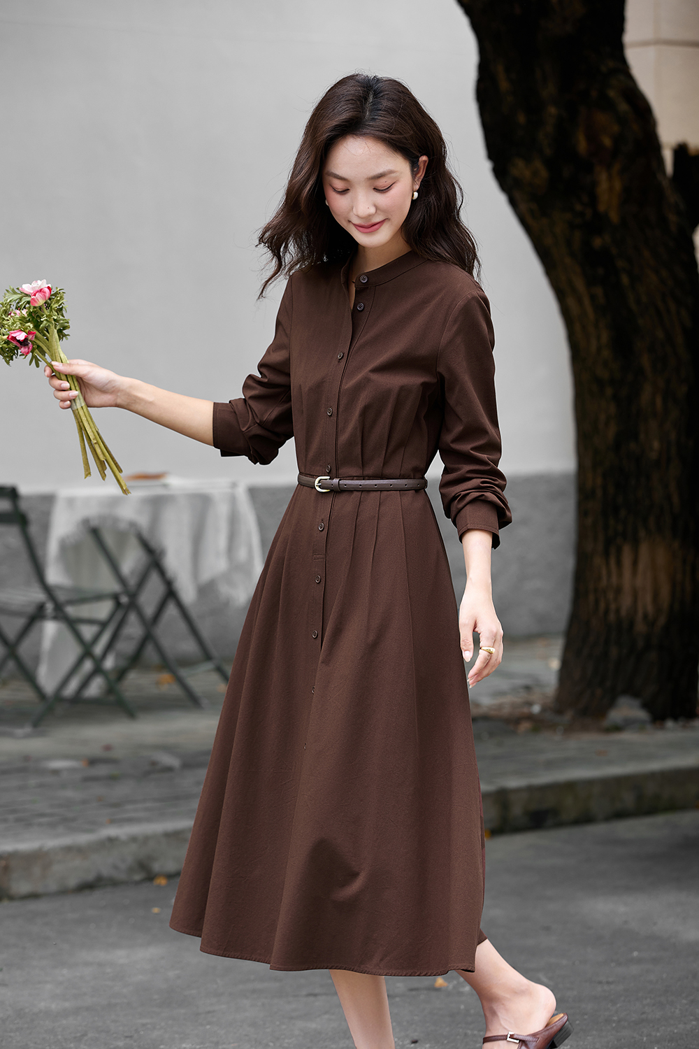 Belted Shirt Dress with Defined Waist-VIMLYSTORE