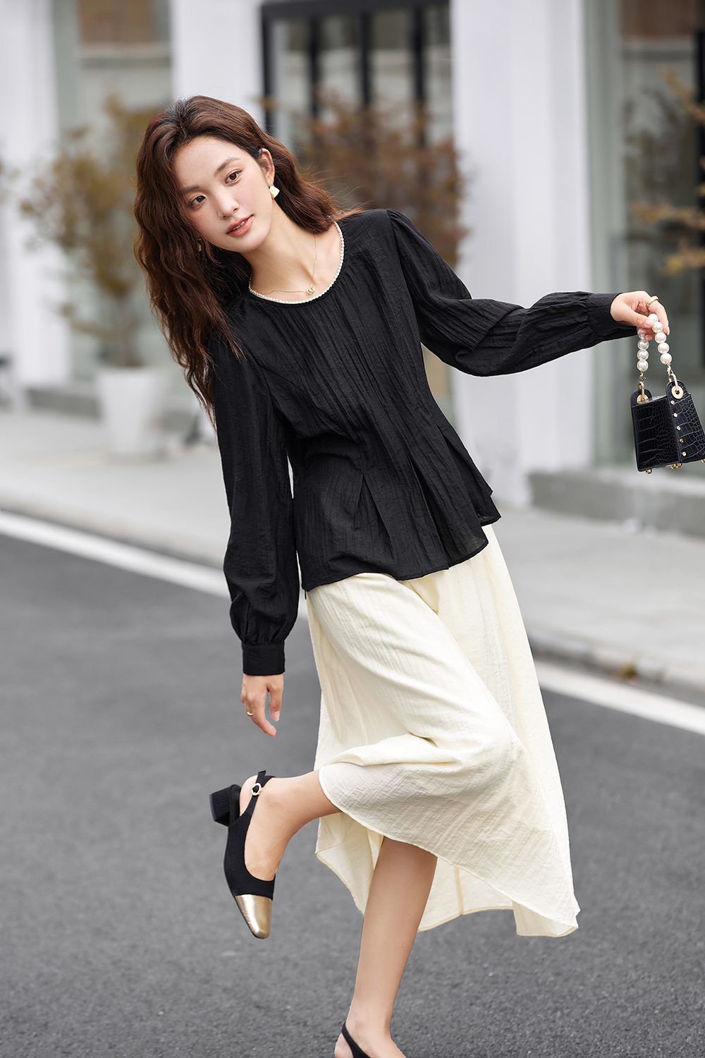 Elegant Crewneck Top & Waist-Defining Skirt Set-VIMLYSTORE