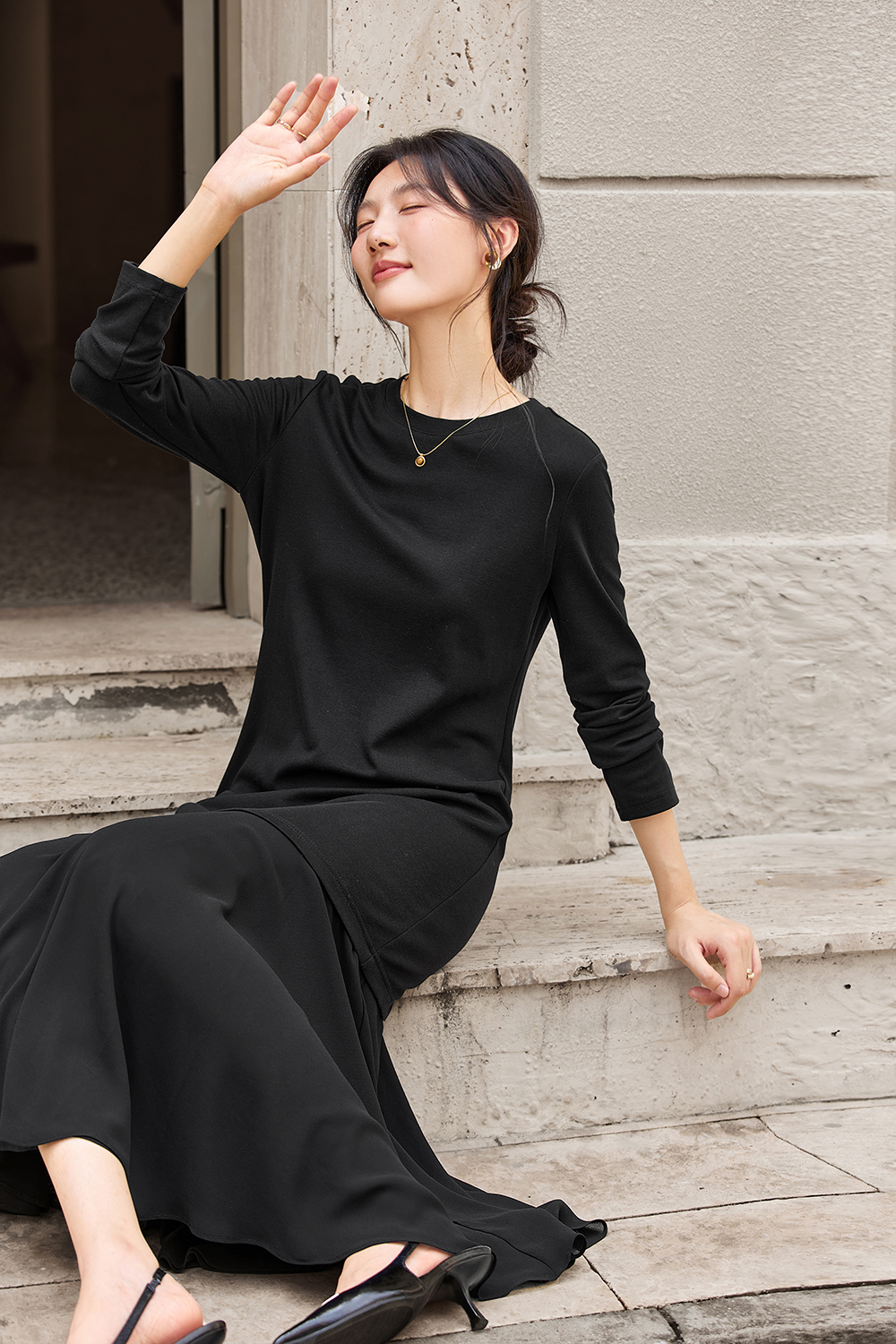 Paneled Seamwork Belted Shirt Dress-VIMLYSTORE