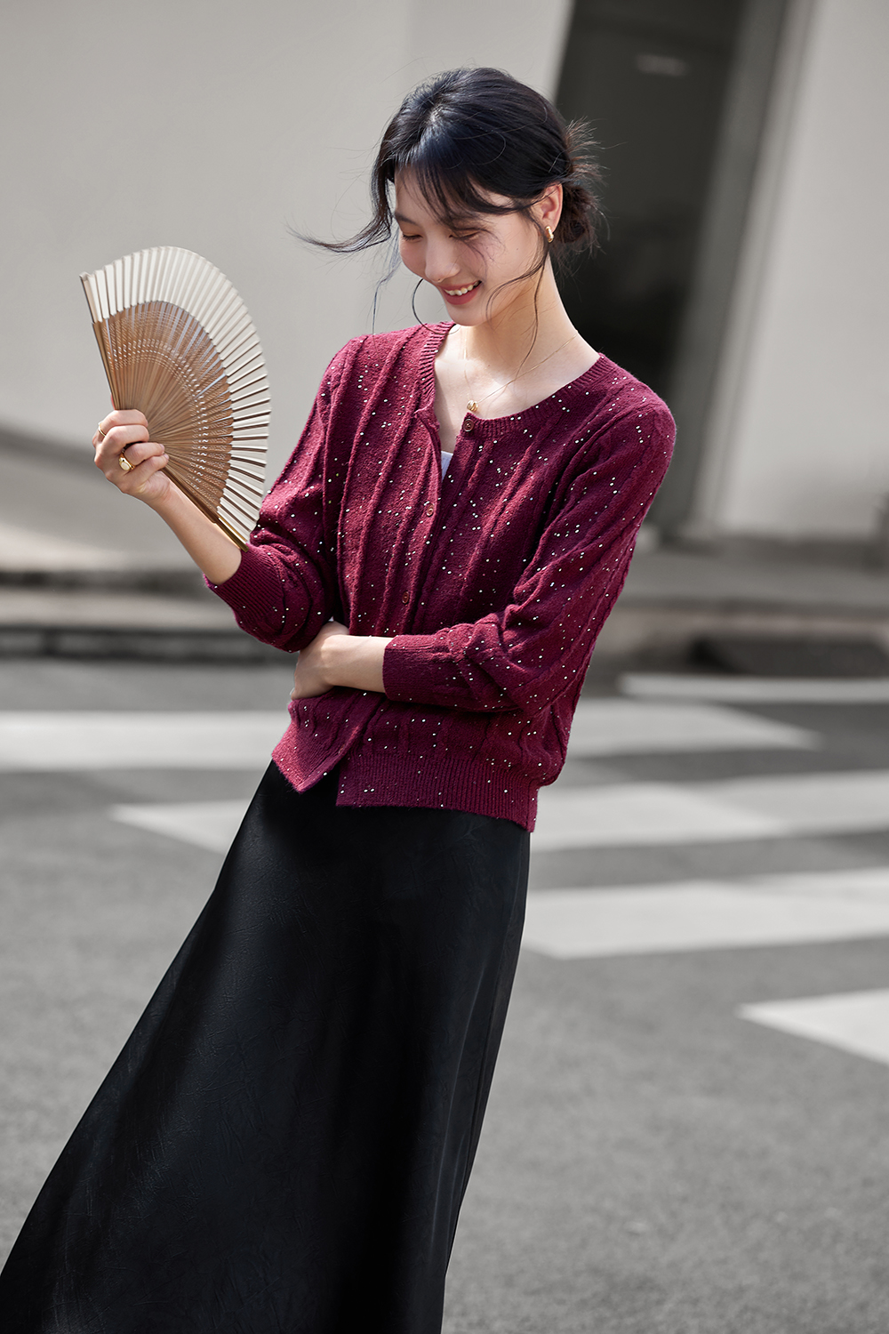 Sequin-Embellished Cable-Knit Cardigan-VIMLYSTORE