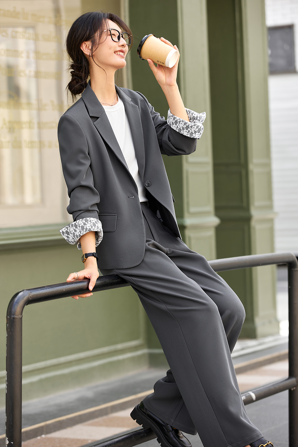 Commute Lapel Top with Wide-Leg Trousers Suit Set-VIMLYSTORE