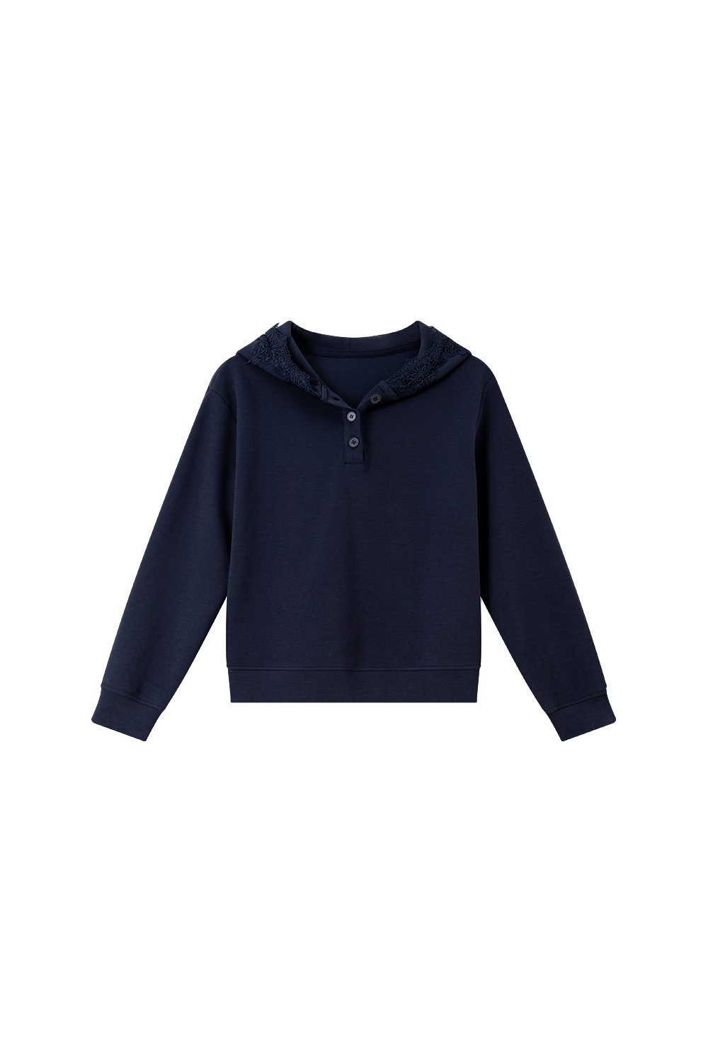 Elegant Relaxed Fit Versatile Lace Trim Hooded Sweatshirt-VIMLYSTORE