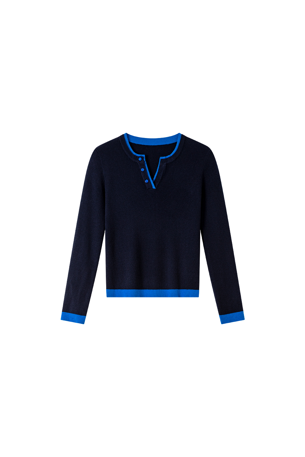 Color-Block Fake Two-Piece Round Neck Fitted Slimming Versatile Knit Top-VIMLYSTORE