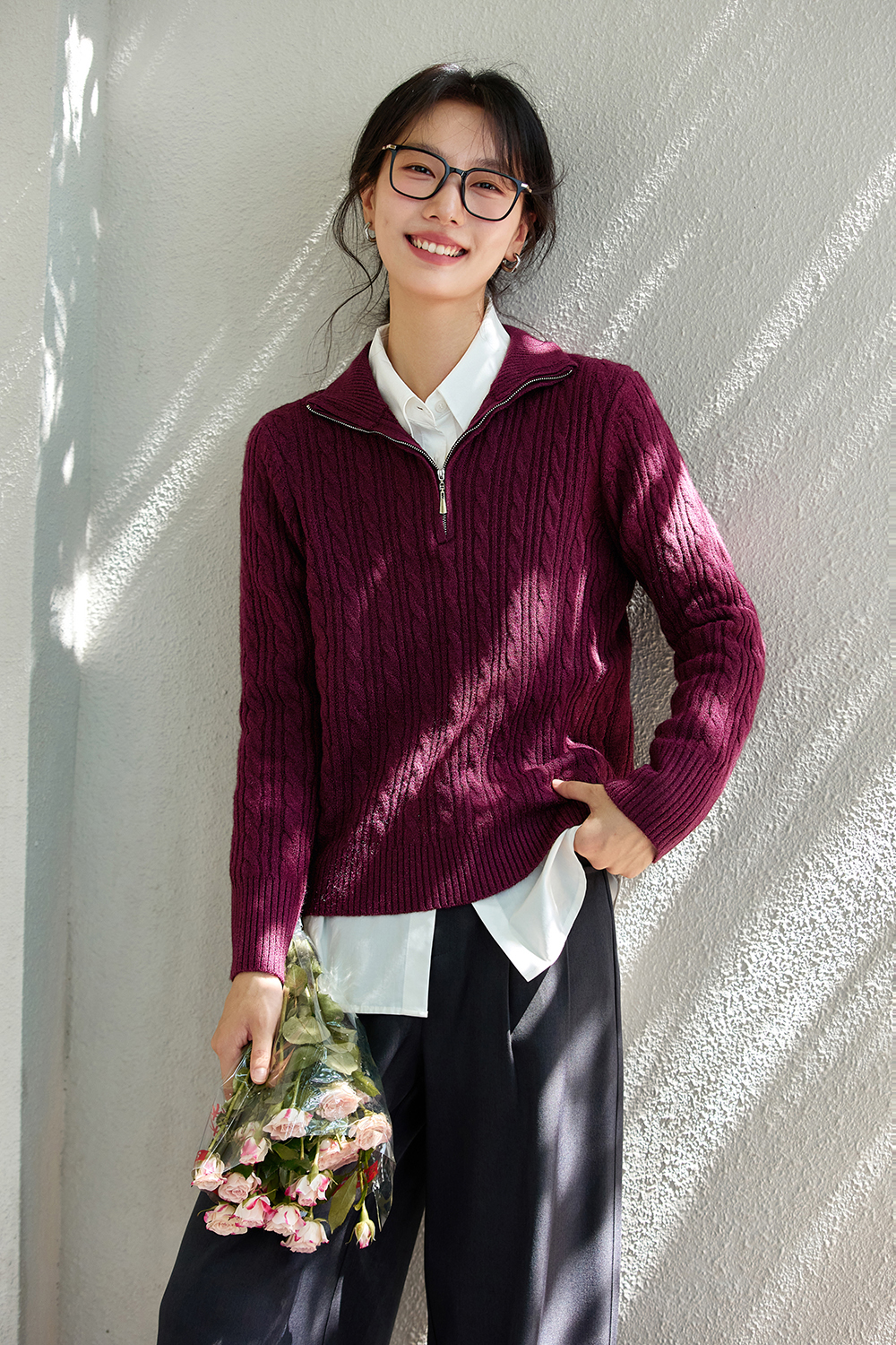 Lapel long sleeve knitted sweater-VIMLYSTORE
