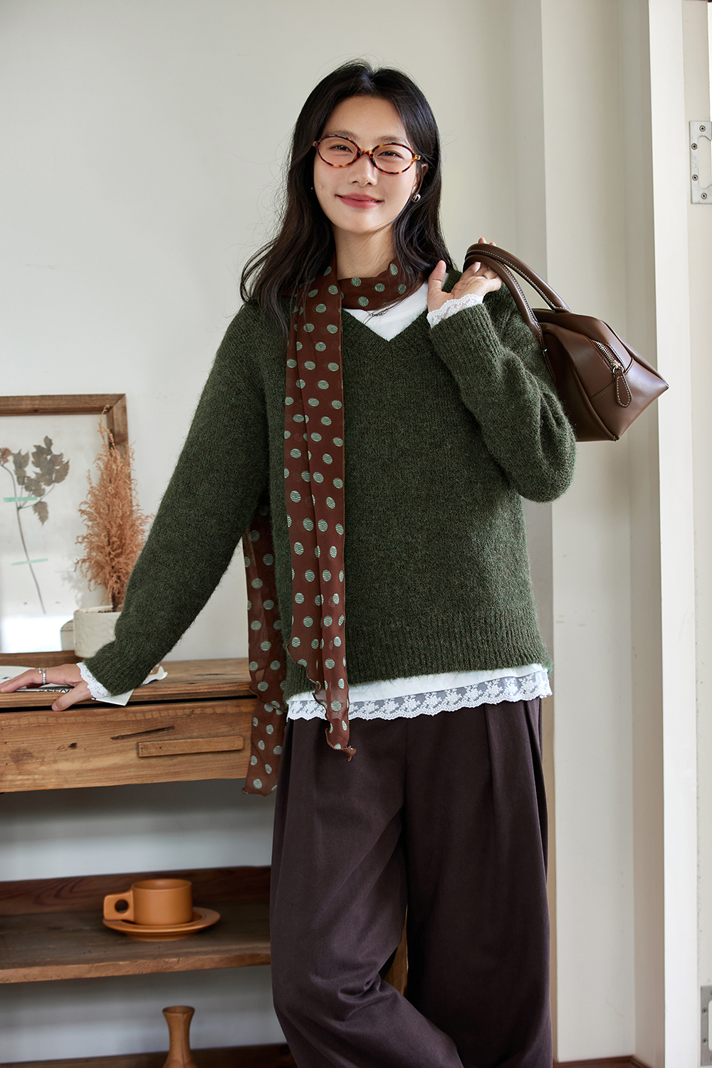 Plush green leisure sweater-VIMLYSTORE
