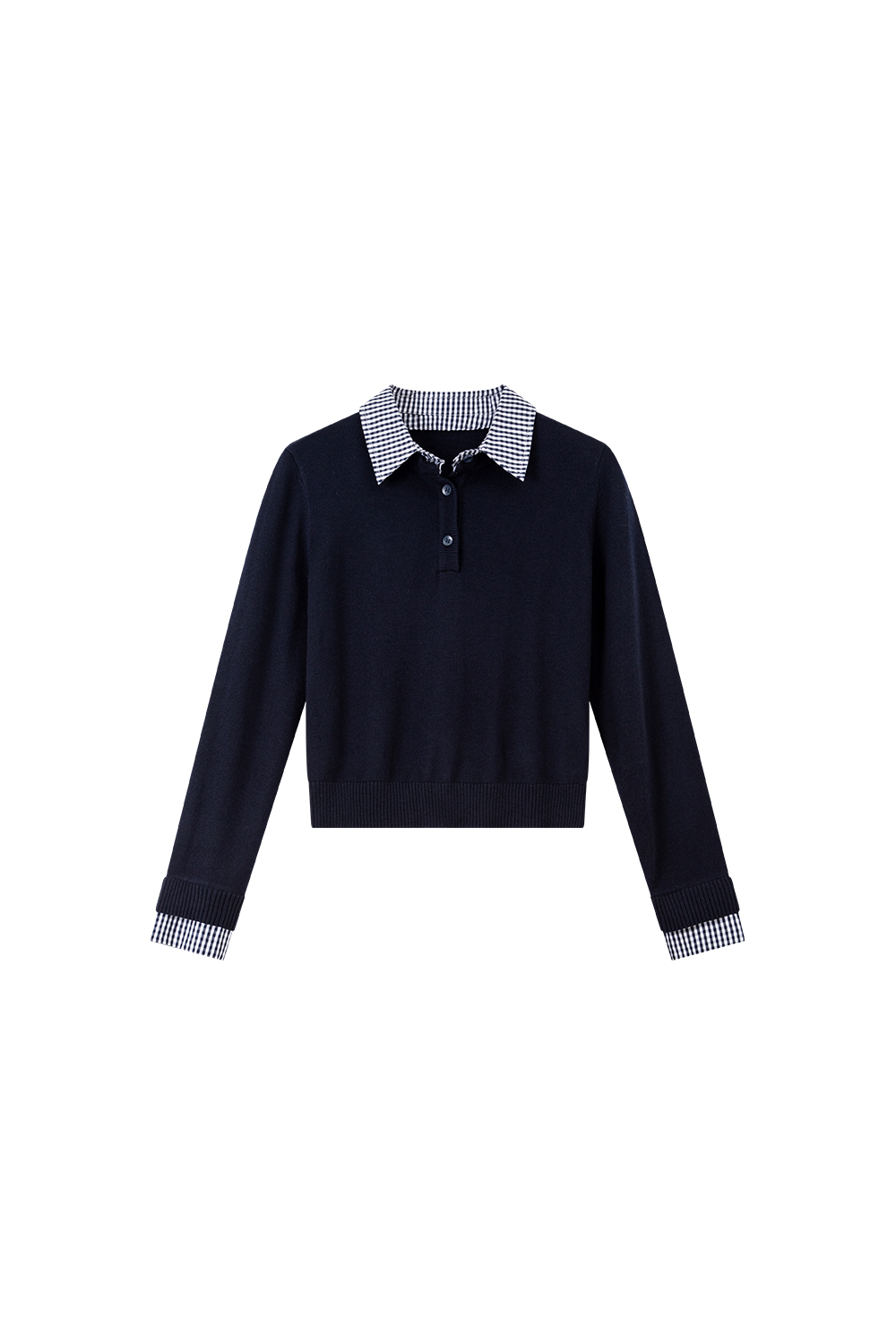 Plaid & Solid Faux Layer Wool-Blend Knit Top-VIMLYSTORE