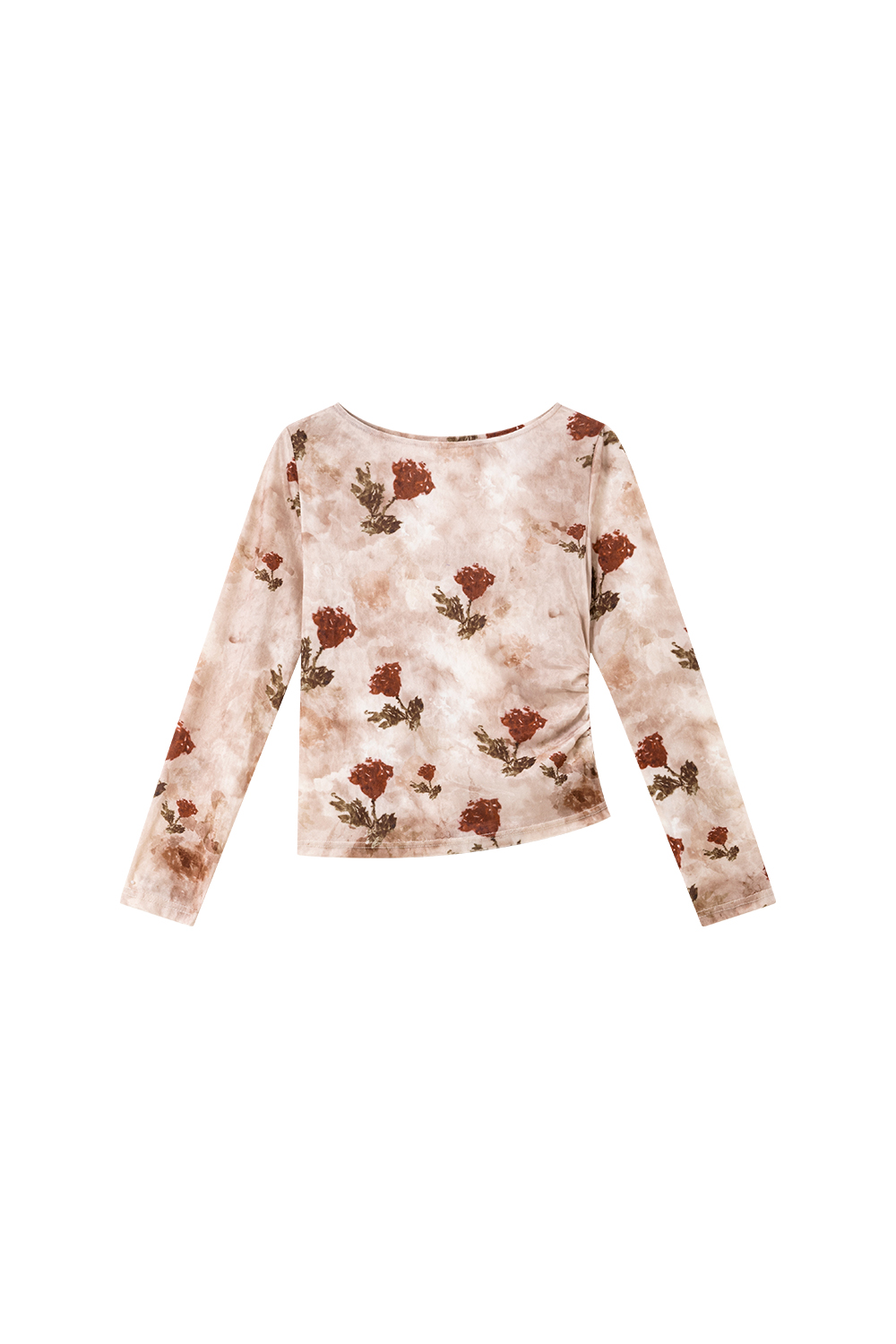 Floral Velvet Boatneck Top with Shirred Waist-VIMLYSTORE