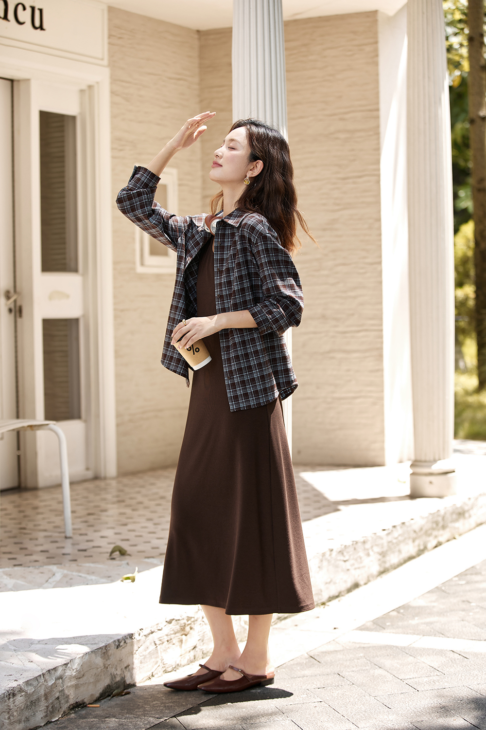Plaid Shirt Slip Long Dress Set-VIMLYSTORE