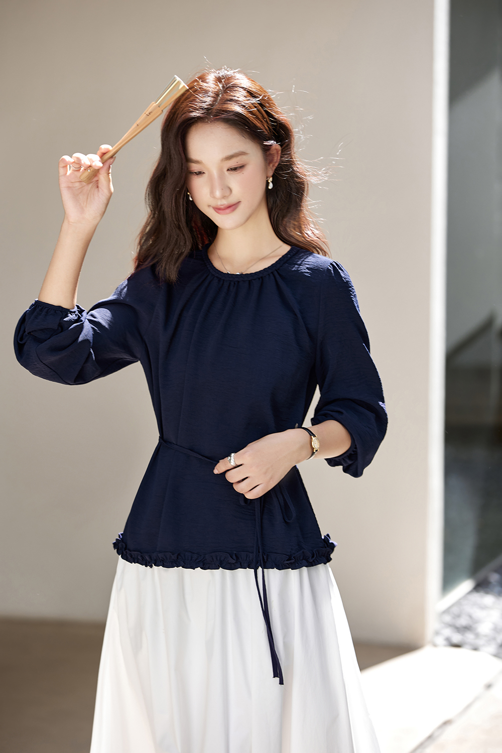 Vintage Round Neck Ruffle Collar Shirt-VIMLYSTORE