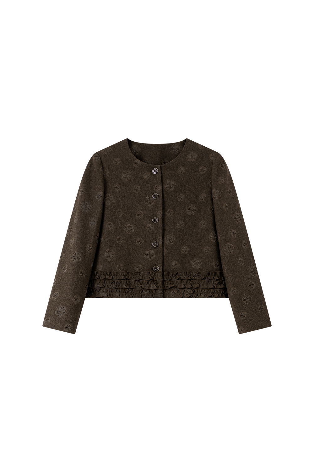 Vintage Shadow Pattern Jacquard Ruffle Collar Round Neck Short Jacket-VIMLYSTORE