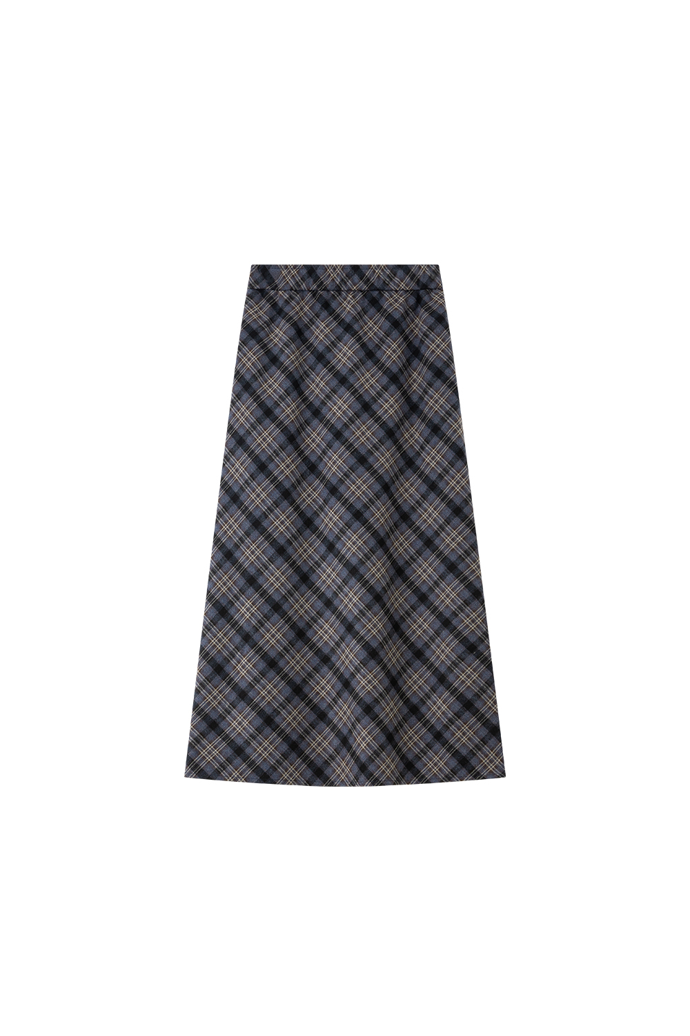 Dusty Blue Plaid Woolen Midi Skirt-VIMLYSTORE