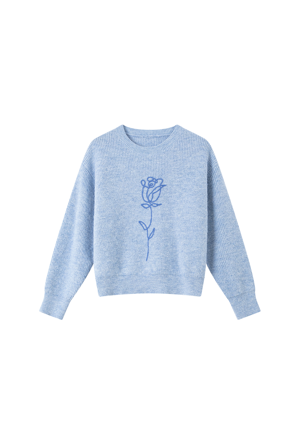 Blue Rose Embroidered Oversized Knit-VIMLYSTORE