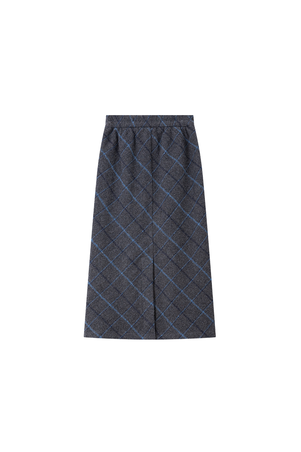 Grey-Blue Checked Wool-Blend Midi Skirt