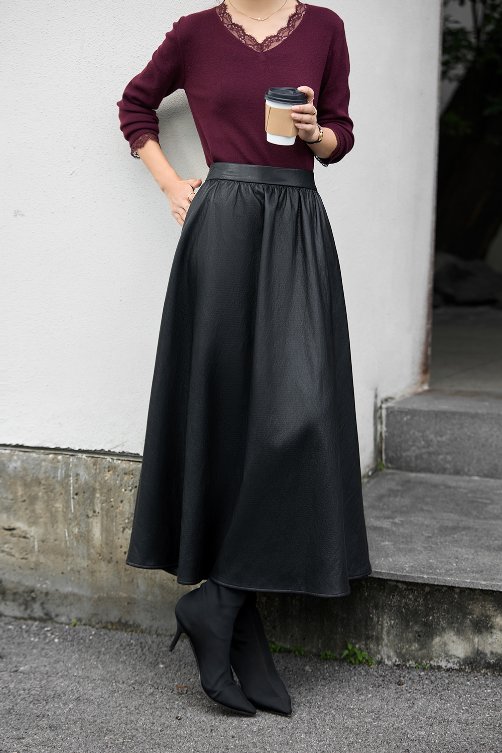 French Leather Midi Skirt