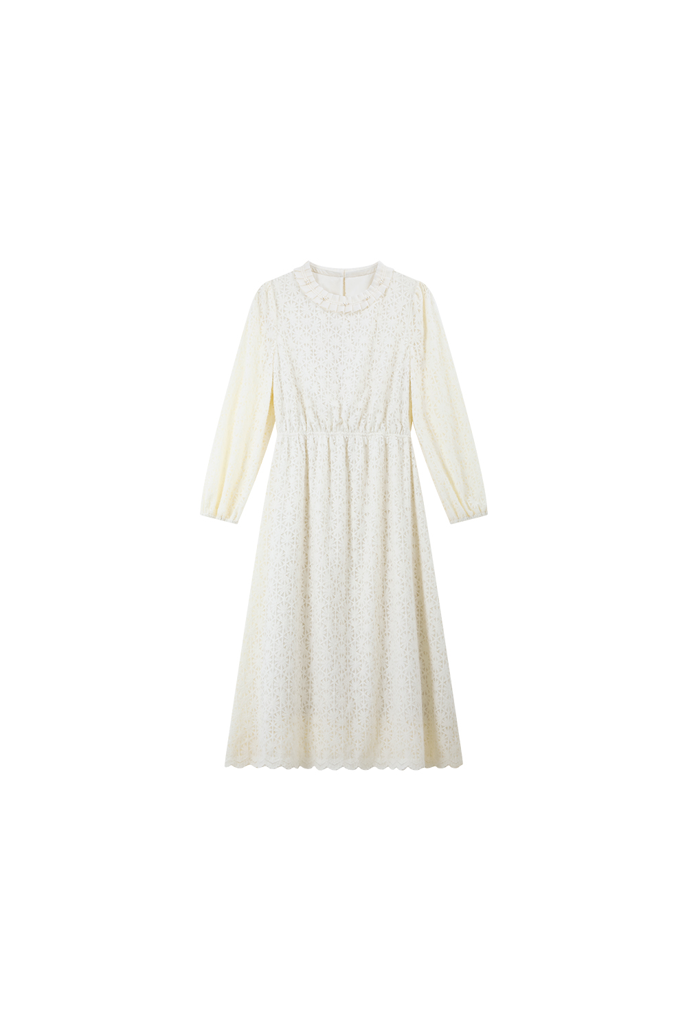 Apricot French Crewneck Lace-Trimmed Dress