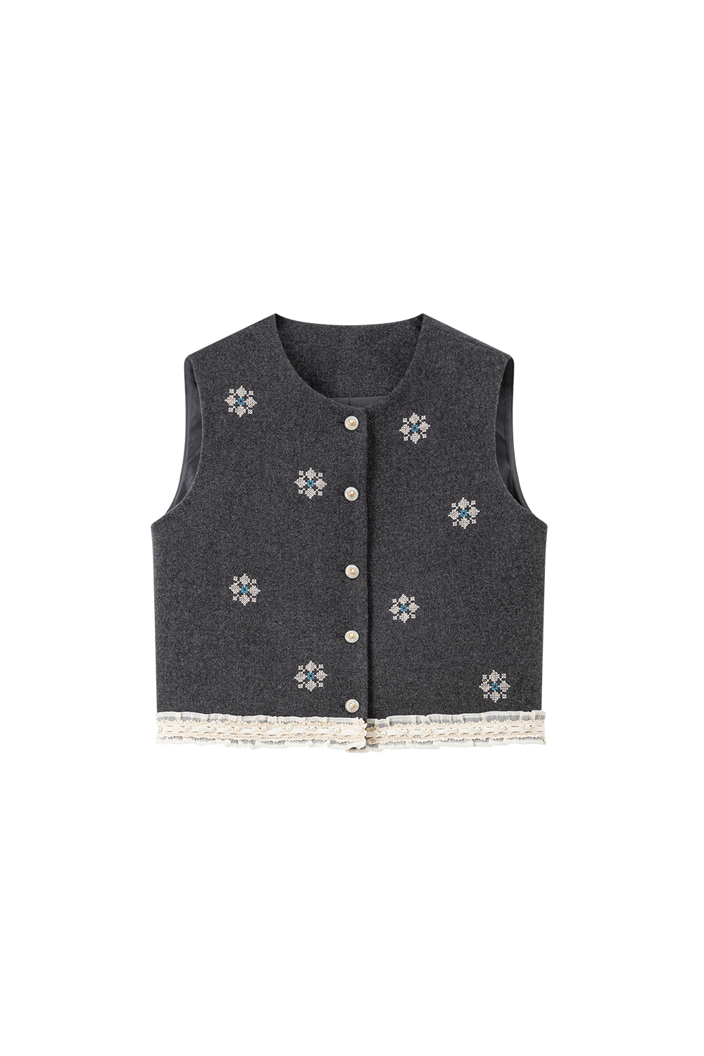 Grey Embroidered Vest Set