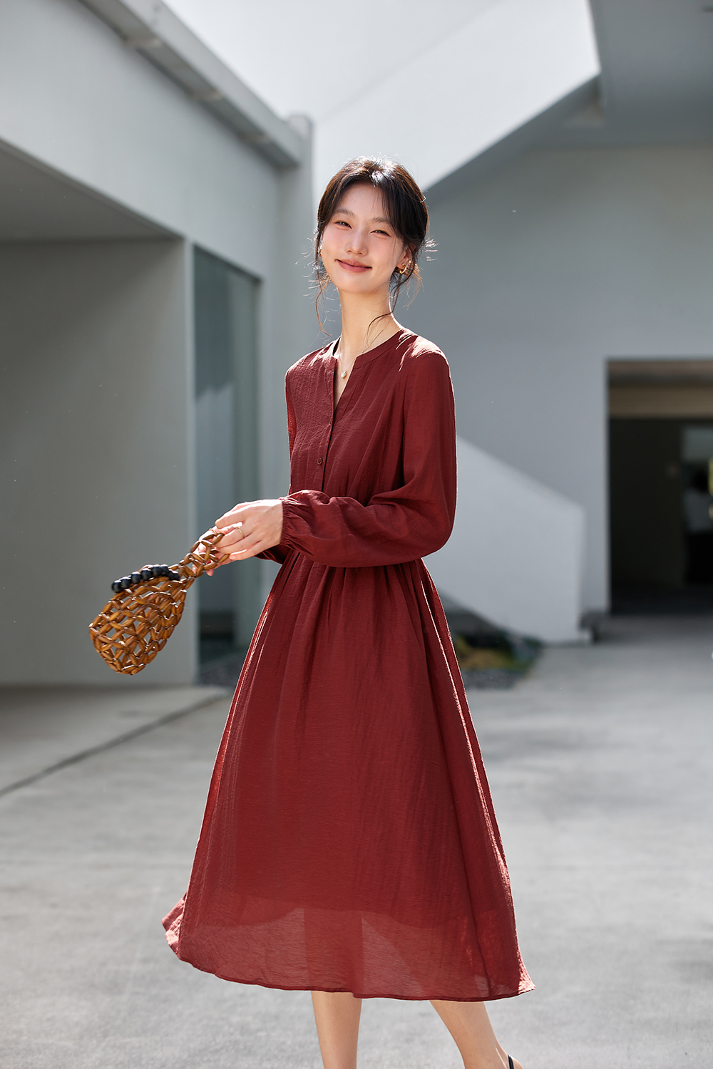 French red elegant dress-VIMLYSTORE