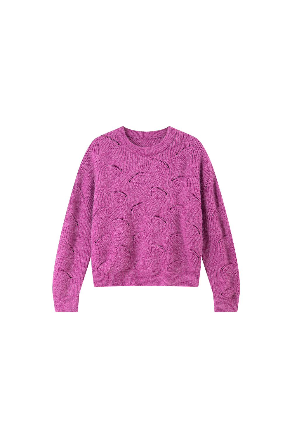 Fuchsia Openwork Pattern Crewneck Sweater
