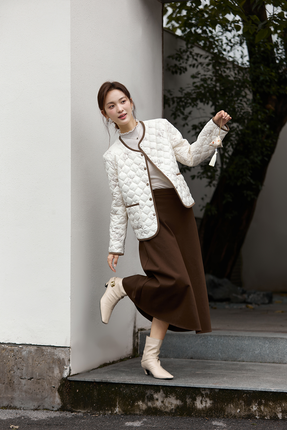 Apricot Printed Short Cotton Padded Jacket