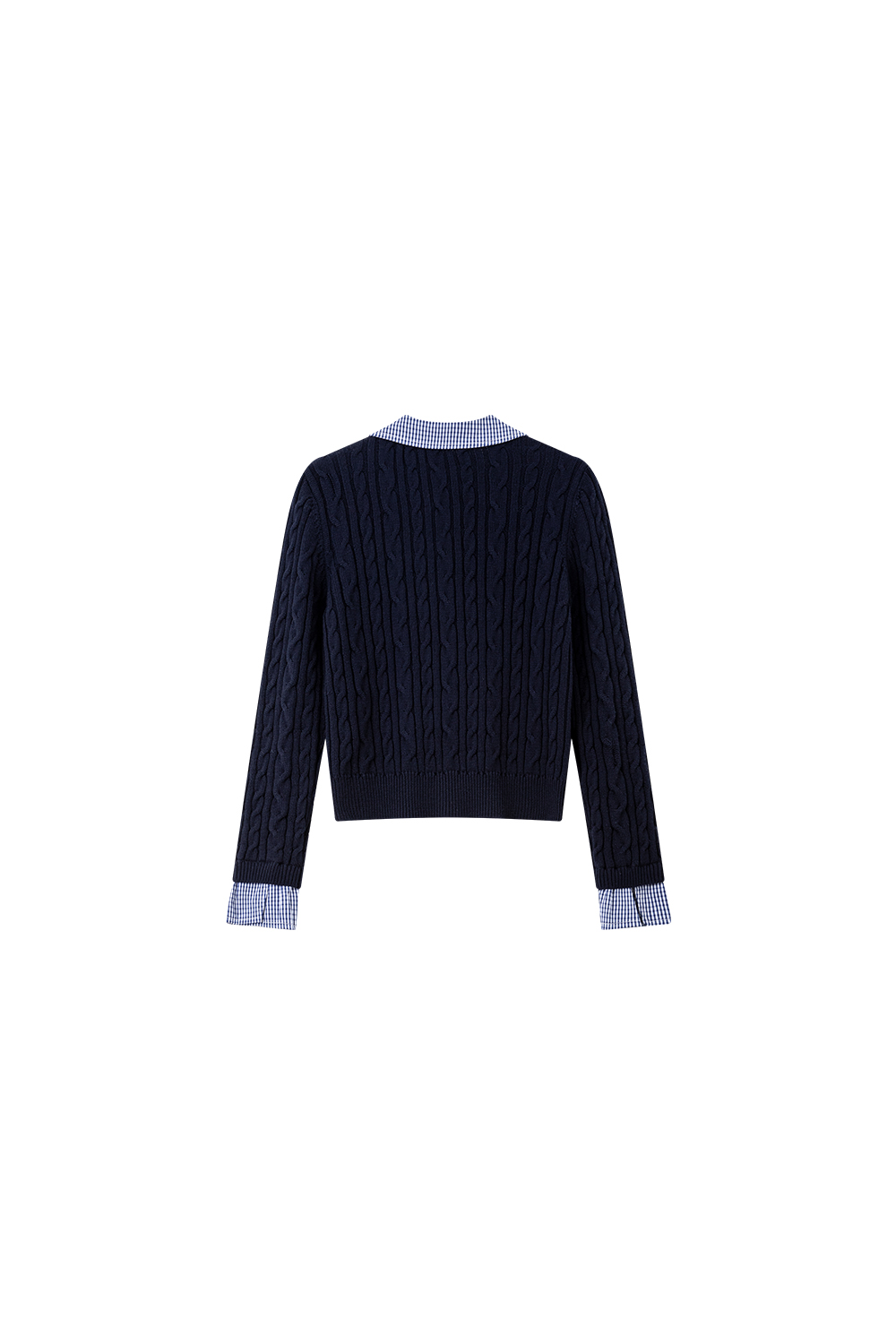 Navy Blue Fake Two-Piece Knitted Cardigan