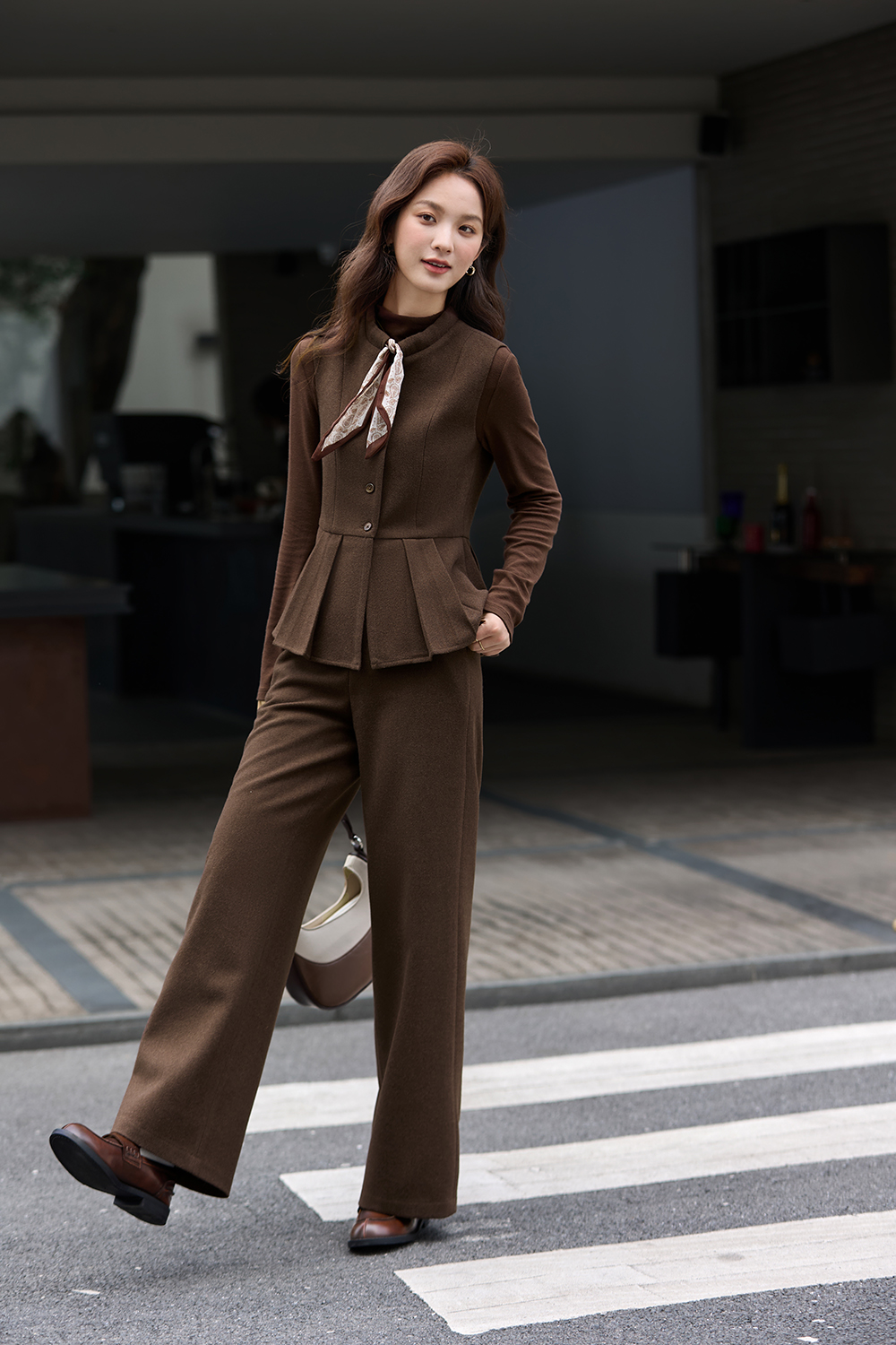 French-Style Stand-Up Collar Vest, Undershirt & Pants Three-Piece Set
