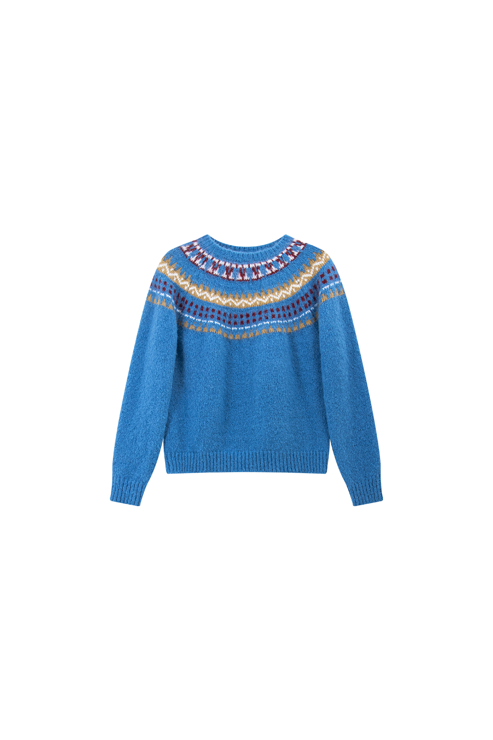 Blue Crew Neck Jacquard Sweater