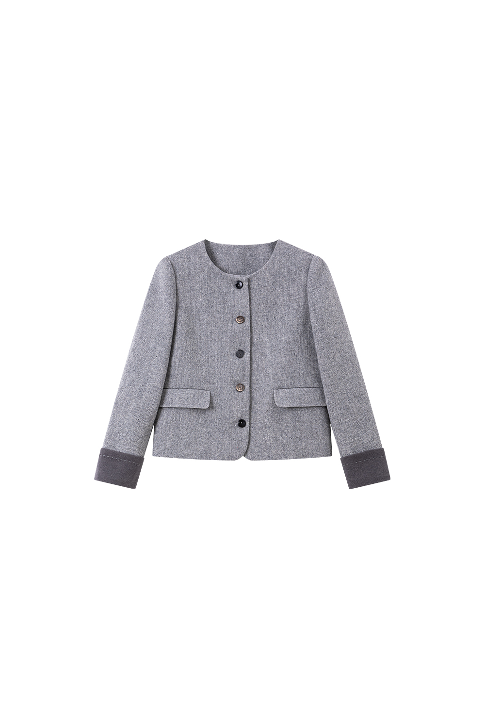 Grey Crewneck Wool Blend Coat