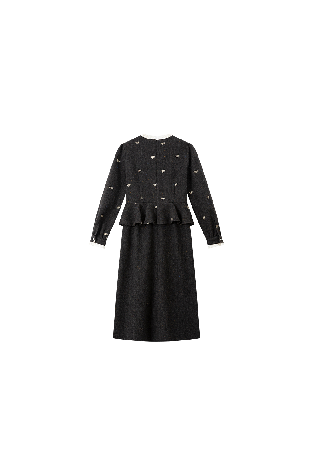 Grey Layered-Look Crewneck Dress