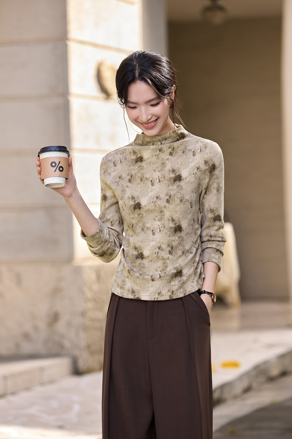 Tie-Dye Turtleneck Long-Sleeve T-Shirt