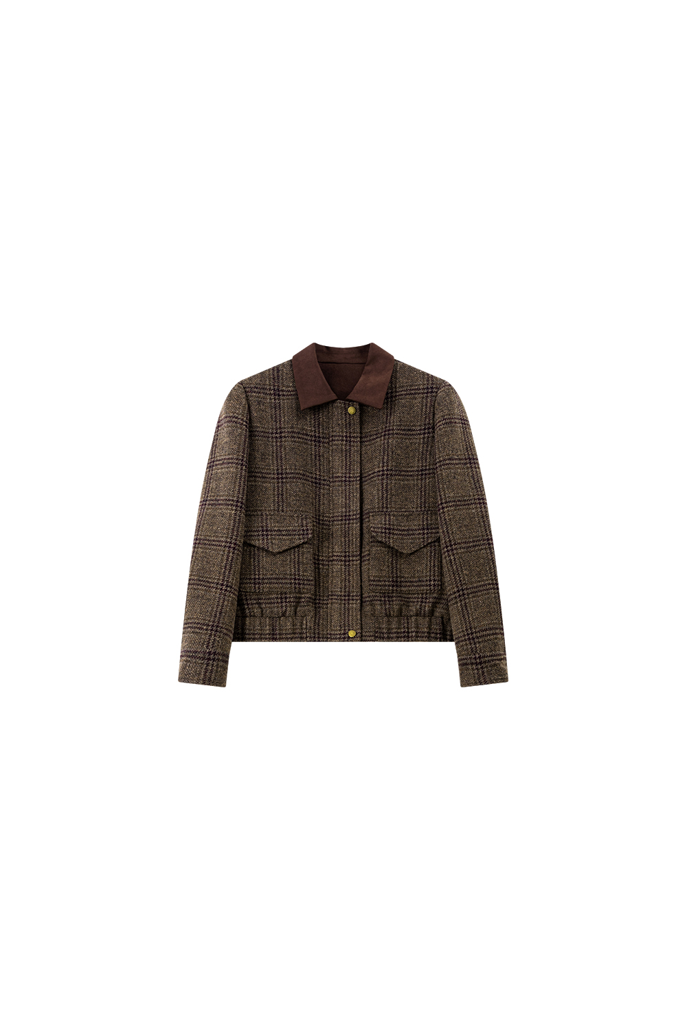 Brown Plaid Collared Short Coat