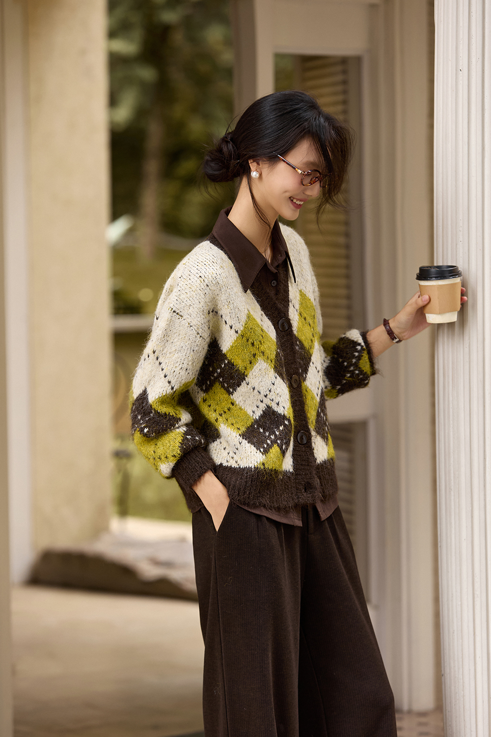 Vintage Diamond-Pattern Cardigan