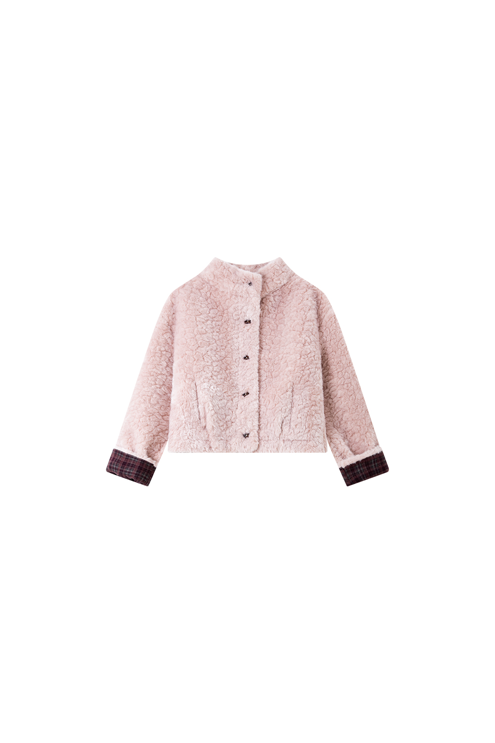 Pink fur - lined stand - collar plush coat