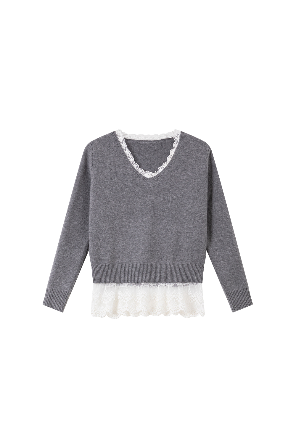 Lace-Trimmed V-Neck Knit Top-VIMLYSTORE