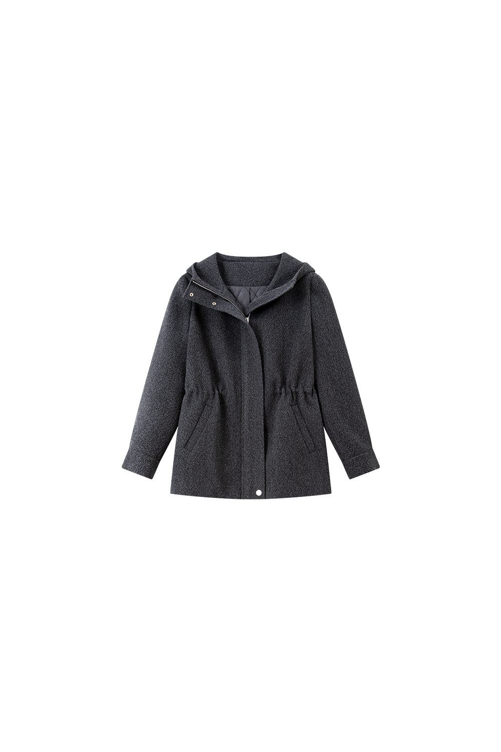 Hooded zipper wool coat