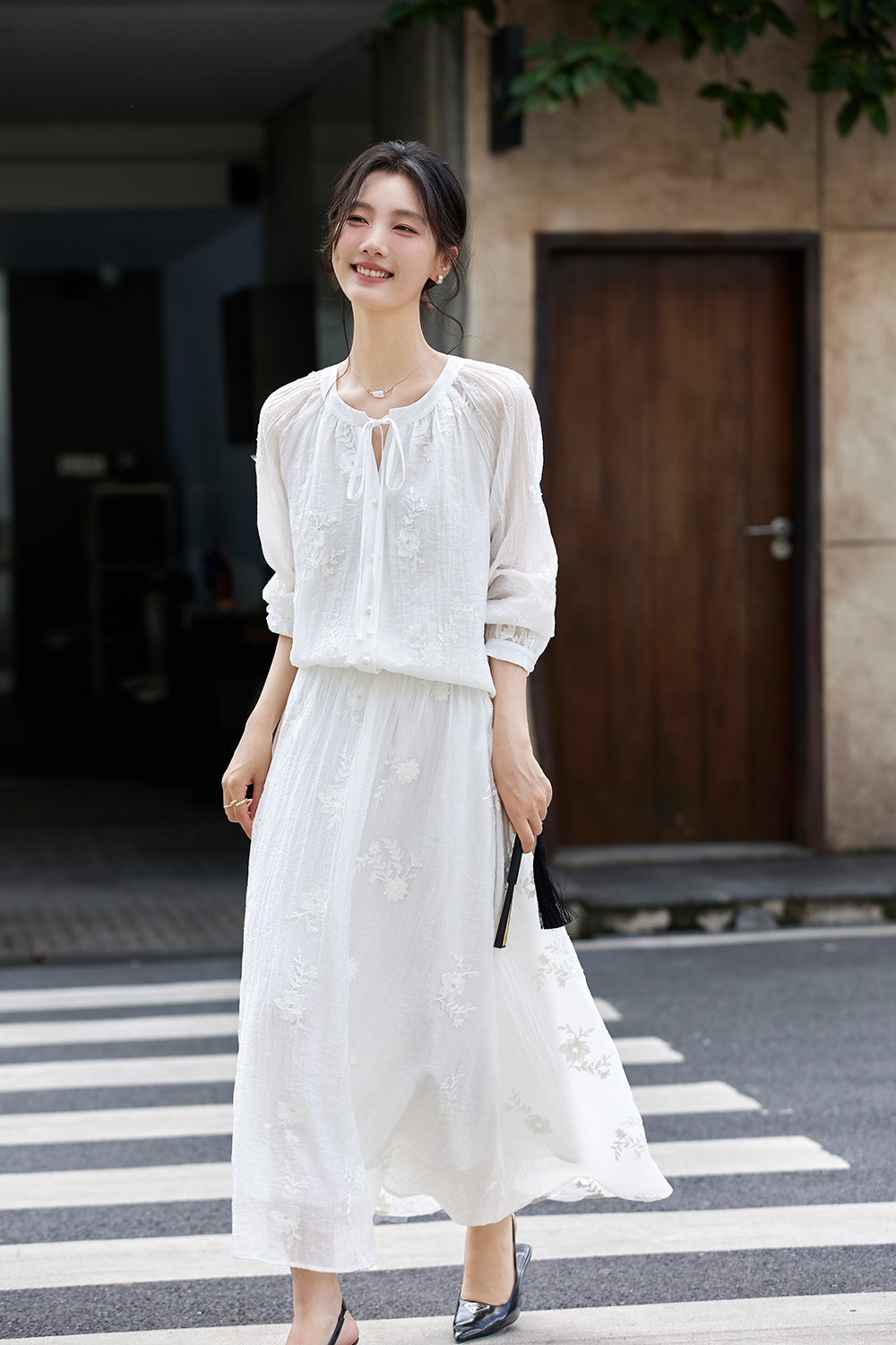 Broderie Anglaise Blouse & Maxi Skirt Coord Set-VIMLYSTORE