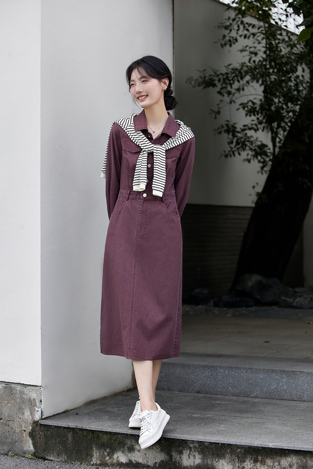 Utility-Chic Cotton Shirtdress with Belted Waist-VIMLYSTORE
