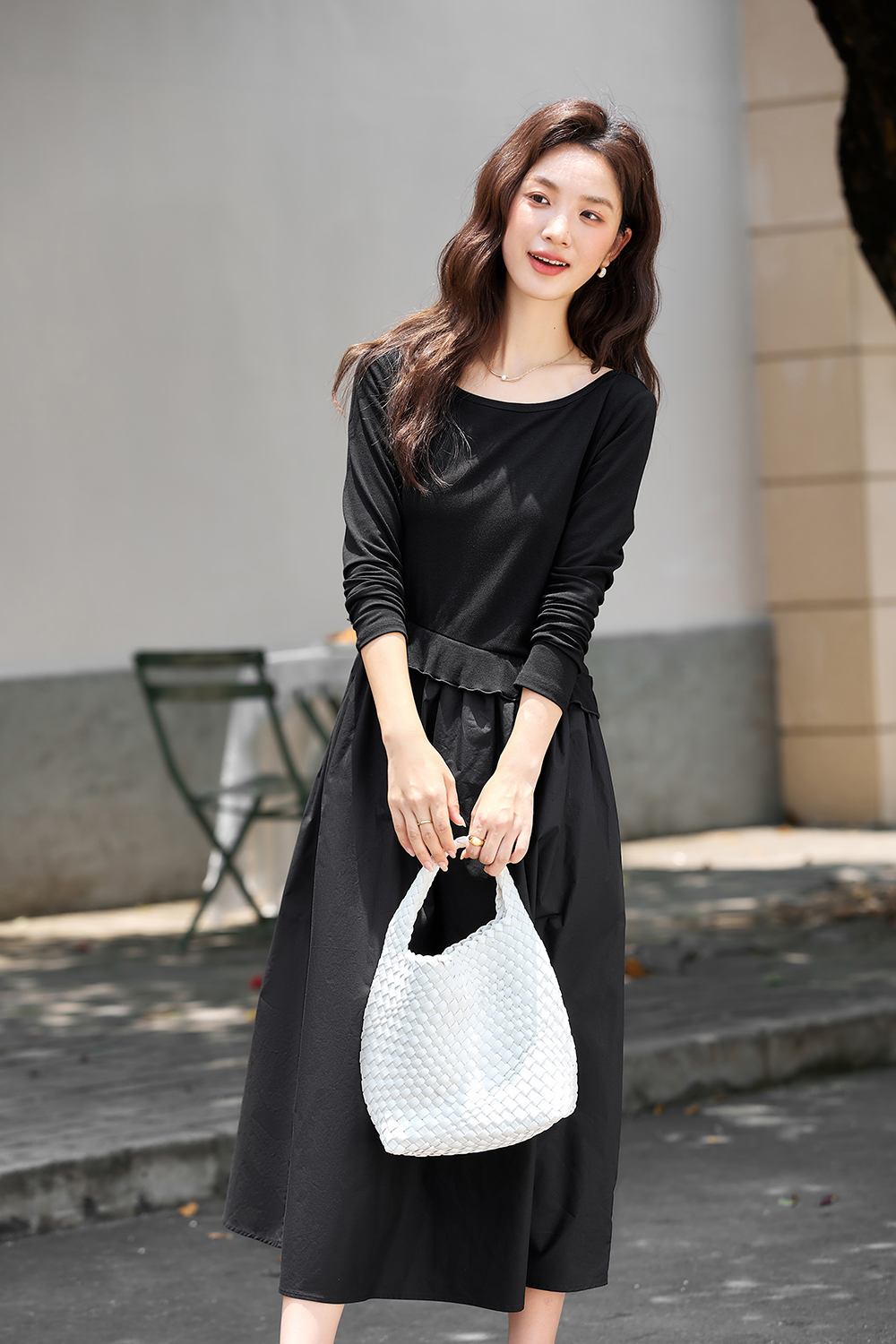 Asymmetric Hem Black Shift Dress-VIMLYSTORE