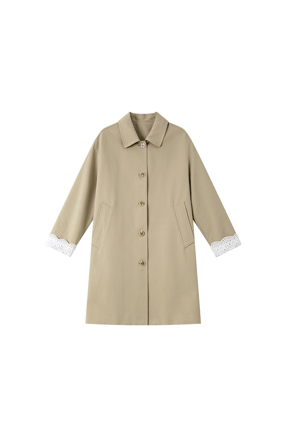 Lace-Cuff Trench Coat with Structured Silhouette-VIMLYSTORE