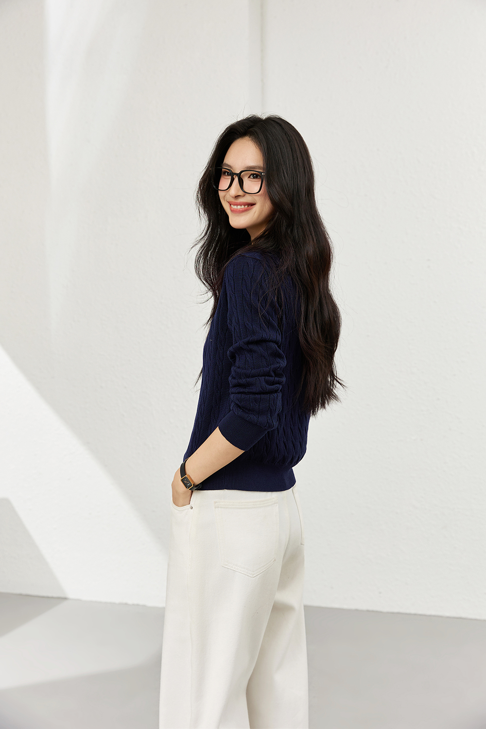 Color-Pop Cable Knit with Notch Collar-VIMLYSTORE