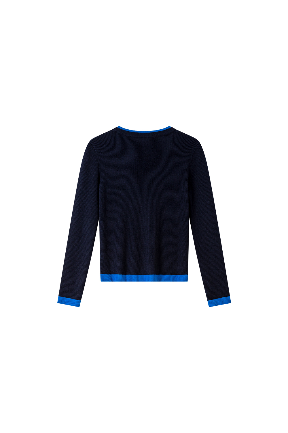 Color-Block Fake Two-Piece Round Neck Fitted Slimming Versatile Knit Top-VIMLYSTORE