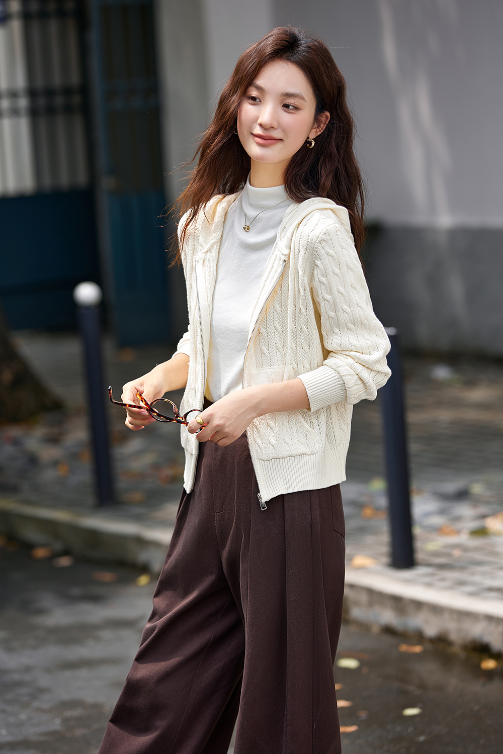 Lazy Style High-End Hooded Cable Knit Cardigan-VIMLYSTORE