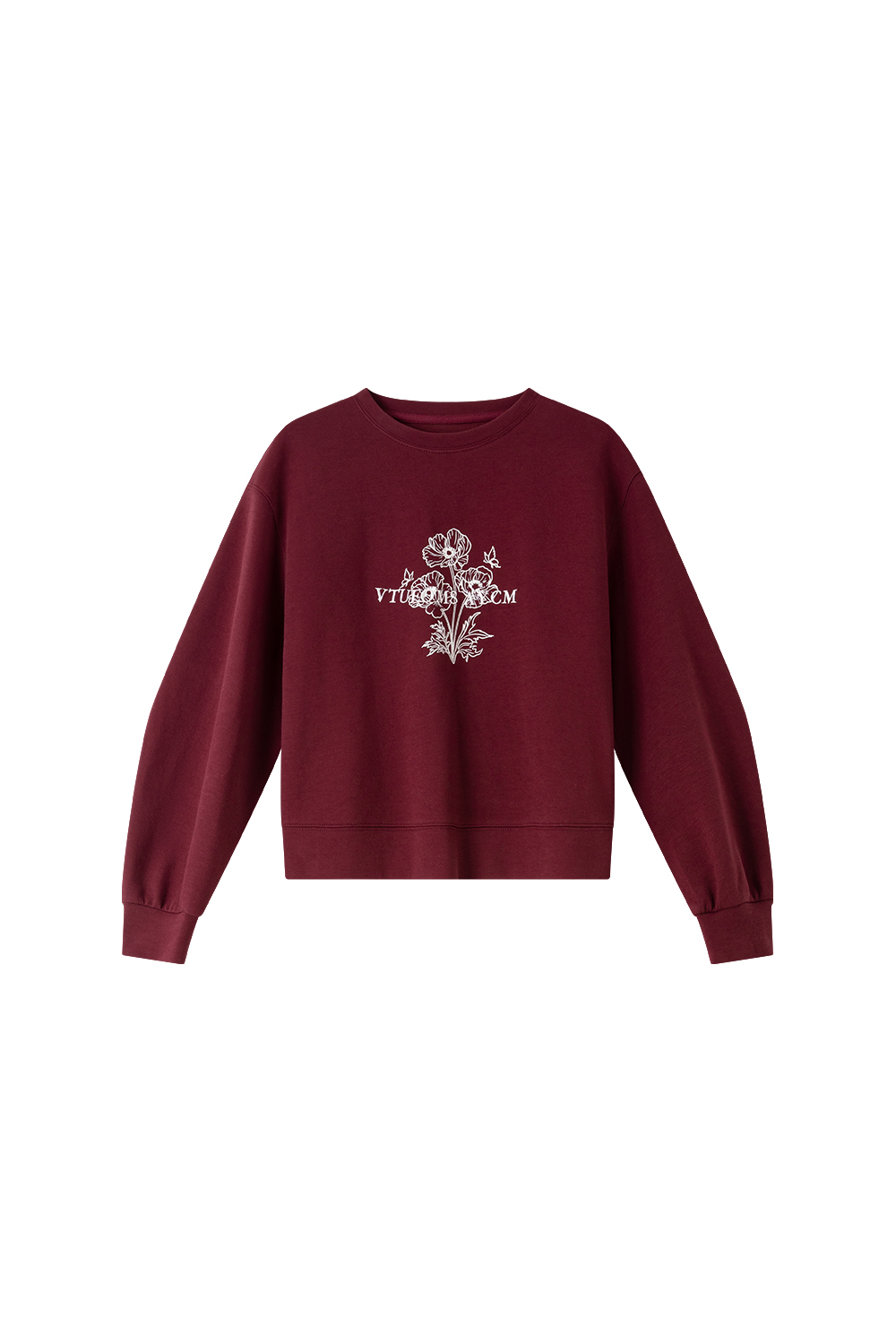 Flower print red round neck Sweatshirt-VIMLYSTORE