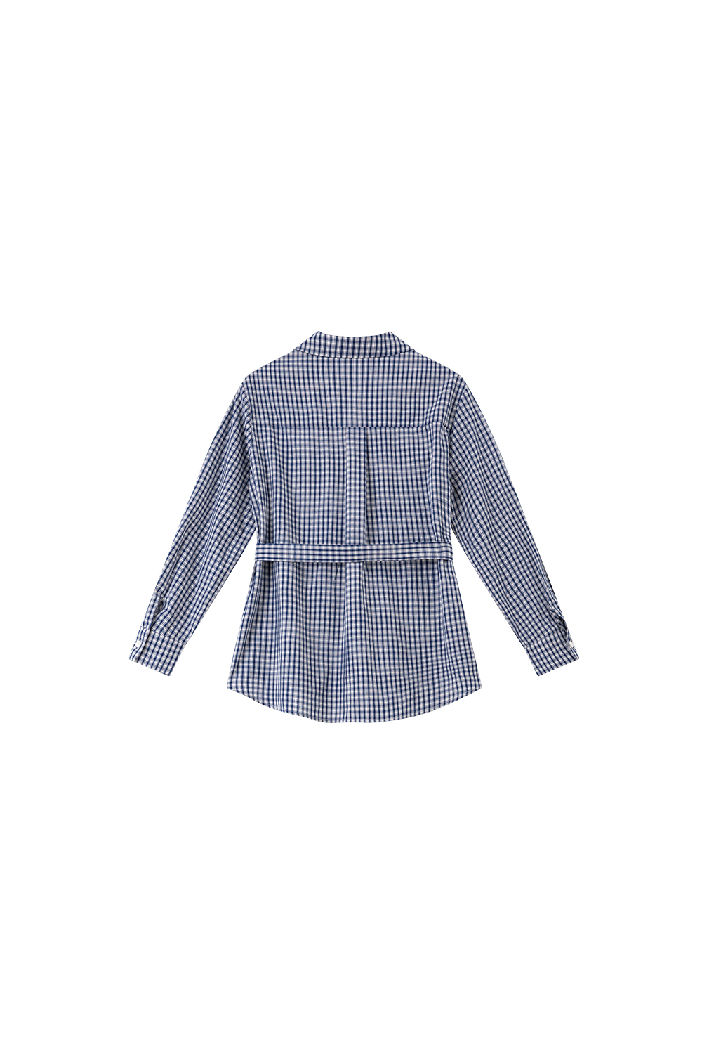 Lapel Tie-Waist Slimming Pure Cotton Long Sleeve Plaid Shirt-VIMLYSTORE