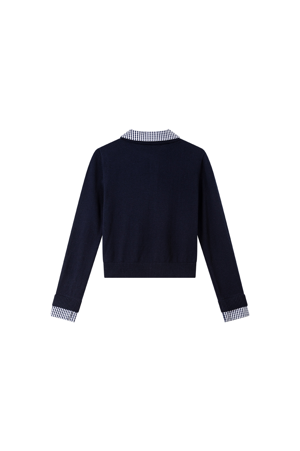 Plaid & Solid Faux Layer Wool-Blend Knit Top-VIMLYSTORE