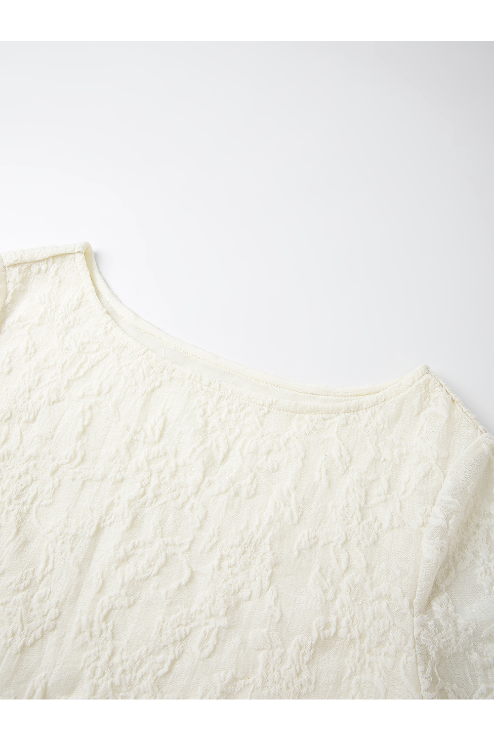 Lace-Trimmed Boatneck Top with Smocked Waist-VIMLYSTORE