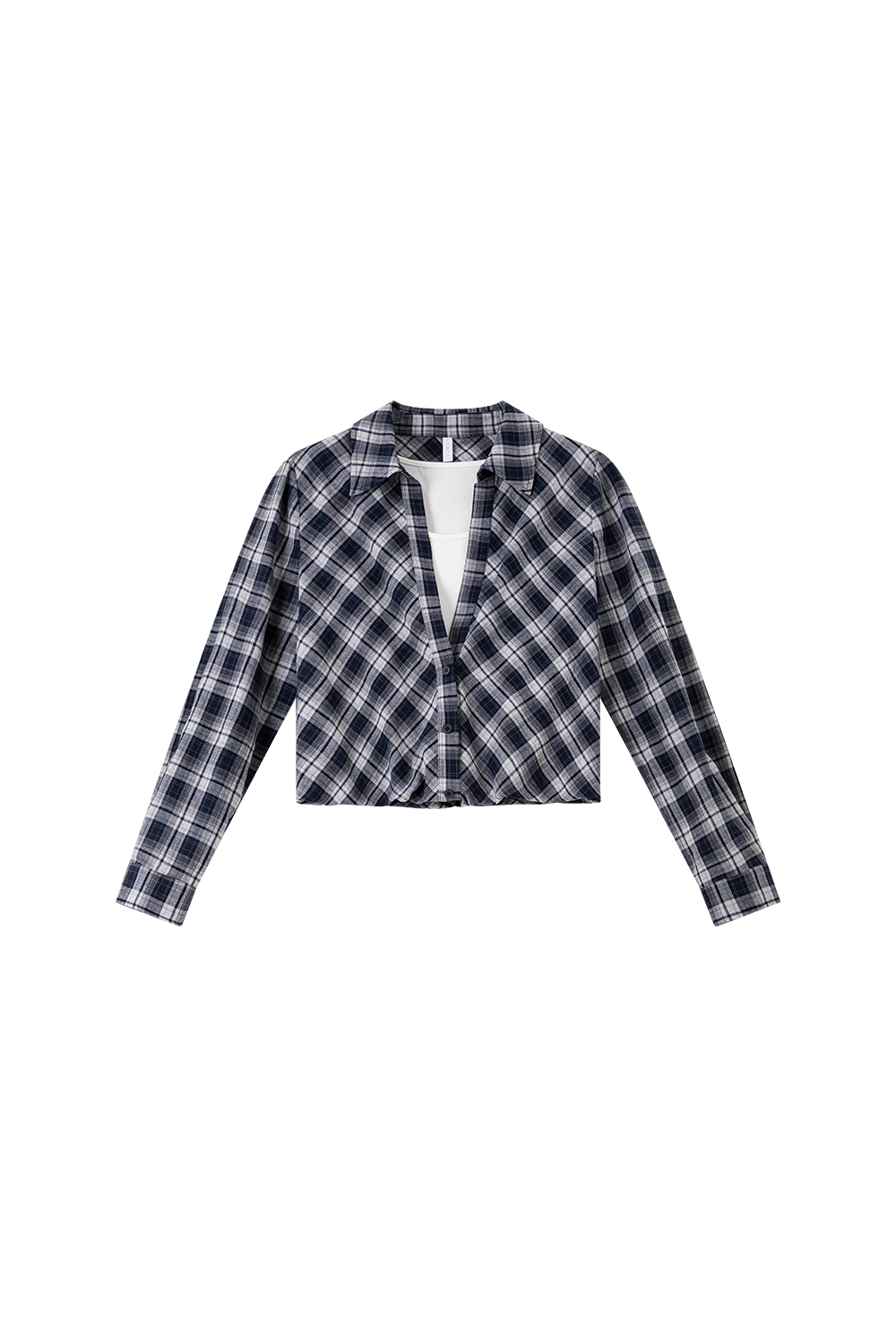 Faux Two-Tone Gingham Shirt in Dusty Blue-VIMLYSTORE